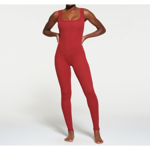 Skims Cotton Ribbed Jumpsuit Brick - Picture 2 of 8